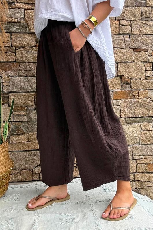 Annie Cushion Cotton Barrel Culotte Pant Chocolate